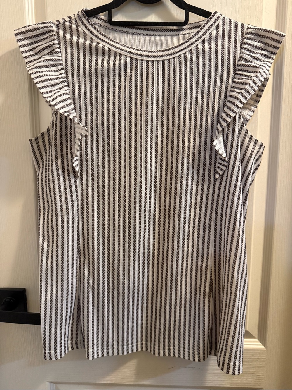 Striped Ruffle Sleeve Women’s Top - Black & White